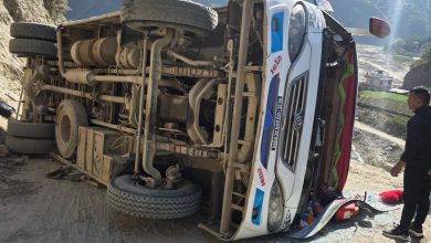 Photo of सडकमा पल्टियो यात्रुवाहक बस ,८ जना सामान्य घाइते