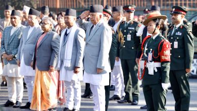 Photo of राष्ट्रपति पौडेल, प्रधानमन्त्री कार्की र विशिष्ट पदाधिकारीद्वारा पुष्पगुच्छा अर्पण
