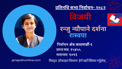 Photo of काठमाडौँ-१ बाट रास्वपाकी रञ्जु न्यौपाने दर्शना विजयी