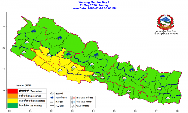 लुम्बिनी, कर्णाली र सुदूरपश्चिममा वर्षाको सम्भावना, तराईमा हुरी चल्ने चेतावनी