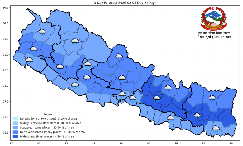 देशभर मनसुनी वायुको प्रभाव, केही स्थानमा भारी वर्षाको सम्भावना