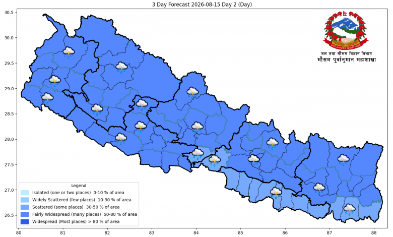देशभर मनसुन सक्रिय, केही प्रदेशमा भारी वर्षाको सम्भावना